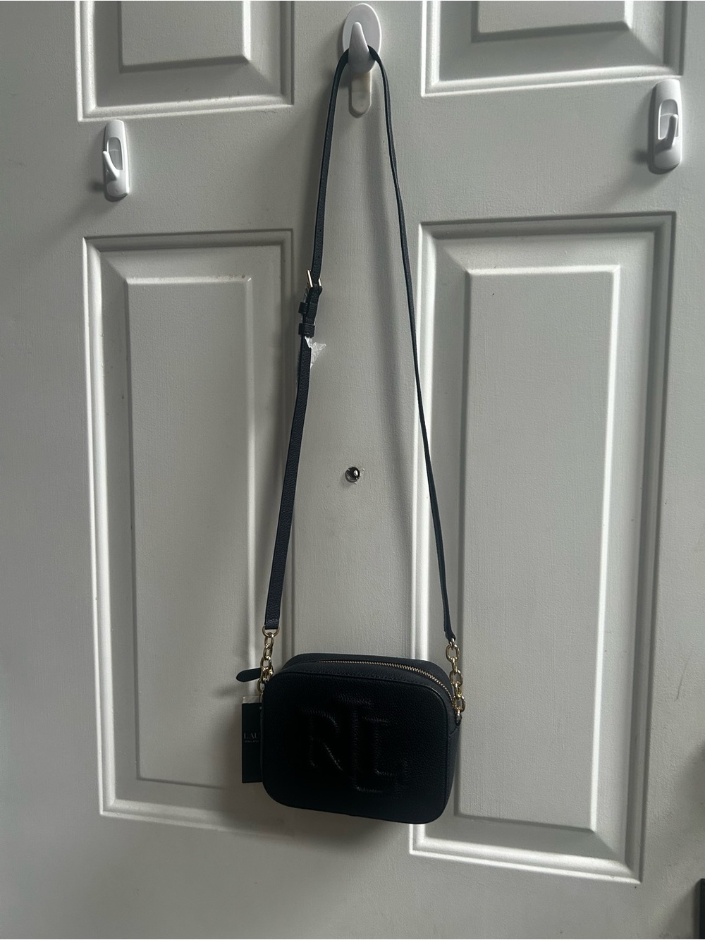 Ralph Lauren Black Camera Bag Embossed RL Pebbled Leather Crossbody - Picture 4 of 16